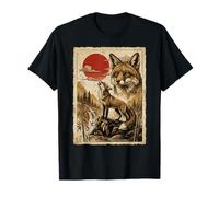 Fox Ululando Vintage Ukiyo-e Arte Giapponese Maglietta