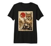 Fox Ululando Vintage Ukiyo-e Arte Giapponese Maglietta Premium