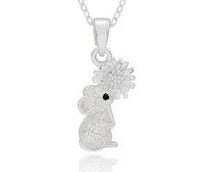 Fox Under The Moon Stacey McNeill - Collana placcata in argento con ciondolo a forma di topo e fiore, idea regalo sentimentale con scritta "Friendship is the Little Things"