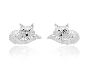 Fox Under The Moon Stacey McNeill Jewellery - Orecchini a perno placcati argento "A Little Hug", a forma di volpe addormentata, idea regalo per lei
