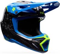FOX V3 RS Tactile Carbon Casco da motocross, blu/giallo/nero, Taglia XS