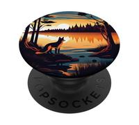 Fox Watching the Sunset Landscape Nature Wild Forest PopSockets PopGrip Adesivo