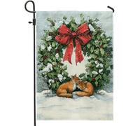 Fox Winter Cozy Wreath Bow Christmas Red Flag Robuste Bandiera Da Giardino Colore Vivido Bandiere Per Interno Portico Esterno 30X45Cm