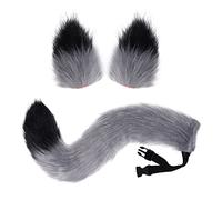 Fox Wolf Cosplay Orecchie Animali Coda Set Orecchie di Lupo Coda Costume Fatti a Mano Volpe Orecchie di Lupo Costume di Halloween Cosplay Accessori Testa Orecchie, Grigio e nero., Taglia unica