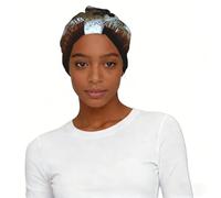 Fox2 - Turbante da donna, con stampa, cappello alla moda con elastico, colore: nero