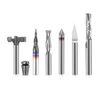 FoxAlien Kit essenziale per fresatrice CNC con gambo da 1/4", include pinza ER11 da 1/4", punta a V, frese a terminale, punta per smussatura per la lavorazione del legno in resina MDF, intaglio e
