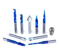 FoxAlien Set di punte per router CNC da 1/4" per intagliare in rilievo, contiene 1/4" ER11 Collet, punte a V, Spiral End Mills, punte affusolate per la lavorazione del legno, etichettatura Sign Making