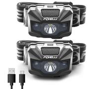 Foxelli,Torcia frontale ricaricabile tramite USB, 180 lumen, fino a 40 ore di luce costante con una singola carica, LED bianco brillante e luce rossa, leggera e confortevole, confezione da 2