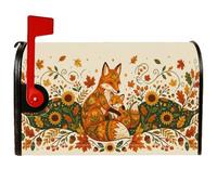 Foxes and Cub - Coperture magnetiche per cassette postali autunnali, 45,7 x | Tema bosco, copertura per cassetta delle lettere, accenti di girasole, illustrazione botanica, fogliame autunnale