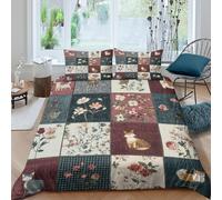 Foxes+AnimalsPatterncopripiumino ultra microfibra 3 pezzi motivo 3D con cerniera FloralDesignStyle Set Di Copripiumino incluso federe per cuscini aiosa for bambini e adolescenti Single（140x200cm）