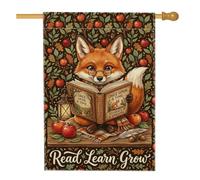 Foxes - Bandiera per la casa, fantasiosa bandiera rustica con mele autunnali, in iuta marrone, double face, per portico anteriore, per esterni, patio, prato, ingresso e campeggio, 71 x 101 cm