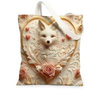 Foxes - Borsa tote in tela per lo shopping, 33 x 38 cm, per San Valentino, con cuore in rilievo, riutilizzabile, per donne, motivo viaggio con animali, decorazione regalo