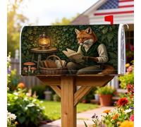 Foxes Coperture magnetiche per cassette postali, stile rustico, fantasioso libro con lanterna verde autunnale, per decorazione da cortile, 53 x 64 cm