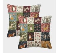 Foxes in Floral Patterns-Whimsical Animal Art Design Federe Cuscini Per Divano Decorative Available All Seasons Fodere Per Cuscini 2 Pezzi Quadrate Con Cerniera Invisibile Da Letto Divano 45x45cm
