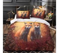 Foxes in Foresta Set Di Copripiumino 3 Pezzi microfibra morbida motivo 3D con federa Nature Wildlife Set Di Copripiumino cerniera traspirante ultra morbido e traspirante for adulti King（220x240cm）