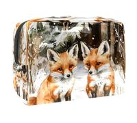 Foxes on Cold Forest Trousse per cosmetici da donna, borsa da viaggio grande in PVC per trucchi, pratica custodia organizer con cerniera, Multi, 18.5x7.5x13cm/7.3x3x5.1in, Beauty case