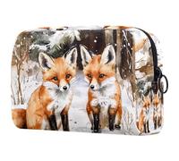 Foxes on Cold Forest Trousse per cosmetici, da donna, per articoli da toeletta da viaggio, grande, pratica borsa organizer con cerniera, Multi, 18.5x7.5x13cm/7.3x3x5.1in, Beauty case