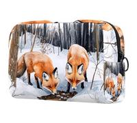 Foxes on Cold Snow Forest Trousse per cosmetici, da donna, trousse da viaggio grande per trucchi, pratica borsa organizer con cerniera, Multi, 18.5x7.5x13cm/7.3x3x5.1in, Beauty case