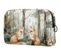 Foxes on Tree Forest Trousse per cosmetici da donna, borsa da viaggio per articoli da toeletta grande, pratica borsa organizer con cerniera, Multi, 18.5x7.5x13cm/7.3x3x5.1in, Beauty case