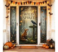Foxes Set di coperture per porta di benvenuto, autunnale, fantasioso, corvo, foresta, autunno, arancione, per vacanze, portico, feste, striscioni, decorazione per porta d'ingresso, casa, porta, patio