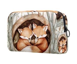 Foxes Sleeping on Cave - Trousse da donna, per articoli da toeletta da viaggio, grande, pratica borsa organizer con cerniera, Multi, 18.5x7.5x13cm/7.3x3x5.1in, Beauty case