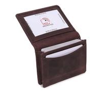 FOXHACKLE Porta carte di credito in pelle per uomini e donne, piccolo portafoglio bifold con blocco RFID, Hunter Caffè Marrone, Con slot per ID