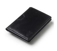 FOXHACKLE Porta Carte di Credito in Pelle per Uomini e Donne, Portafoglio Bifold Sottile con Blocco RFID, Portafoglio Minimalista con Tasca Frontale Sottile, Porta Carte di Colore Nero Piccolo