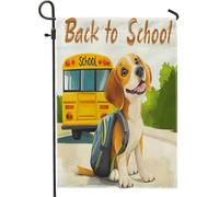 Foxhound Dog School Bus Bandiere da giardino 30,5 x 45,7 cm su entrambi i lati per decorazione esterna, divertente bandiera in tela per il rientro a scuola, per cuccioli e cortili, per lezioni di