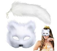 FoxMask and FluffyFox-Tail Set, maschera da lupo peloso per cosplay, set di costumi per Halloween per adulti, 1 set di peluche realistico TherianGear include maschera di e coda per feste in