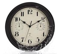 Foxtop Orologio da parete radio per interni ed esterni, resistente alle intemperie, con indicatore di temperatura e igrometro, senza ticchettio, silenzioso, per terrazza, bagno, cucina, soggiorno