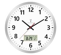 Foxtop Radio Control Digital Wall Clock, 30 cm Digital Wall Clock with Temperature and Date LCD Display, Quiet, No Ticking, Easy to Read, Battery Operated Wall Clock for Living Room, Bedroom, Office
