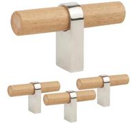 foxwake Confezione da 4 pomelli e pomelli in legno naturale e metallo, per armadietti da cucina, per camera da letto, cassettiere (foro singolo 6,5 cm)