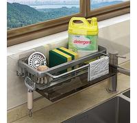 FOXWHALE Organizer per Lavello, Organizer Lavello Cucina con Piastra di Scarico, Autoadesivo Spugne Porta Lavello Senza Forare Cucina per Accessori Cucina, Spugna/Spazzola/Sapone per Piatti