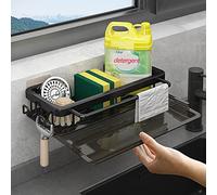 FOXWHALE Organizer per Lavello, Organizer Lavello Cucina con Piastra di Scarico, Autoadesivo Spugne Porta Lavello Senza Forare Cucina per Accessori Cucina, Spugna/Spazzola/Sapone per Piatti