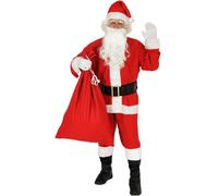 Foxxeo Costume da Babbo Natale, 9 pezzi, da uomo, con cappello, barba, cintura e guanti, taglia L, rosso e bianco