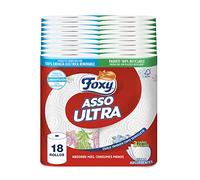 Foxy Asso Ultra Carta Cucina, 18 rotoli, 3 strati Assorbenti, con design, Certificazione FSC, Energia elettrica rinnovabile, confezione riciclabile prodotta con plastica riciclata