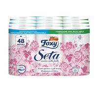 Foxy Seta | Carta igienica 200 strappi x 48 rotoli, 2 veli elevato spessore | Confezione riciclabile prodotta con plastica riciclata
