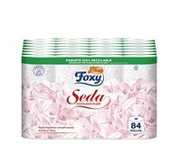Foxy Seta | Carta igienica 84 rotoli | 173 servizi per ogni rotolo | Neutro per la pelle | Certificazione FSC | 100% Energia elettrica rinnovabile | Confezione riciclabile prodotta con plastica