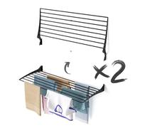 foxydry Fold stendibiancheria da parete richiudibile salvaspazio, 116 cm X2 | in alluminio e acciaio inox, chiusura verso l'alto, antiruggine, per terrazze e balconi, sostiene 10 kg, nero