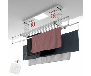 foxydry Pro, Stendibiancheria da soffitto riscaldante, stendino stendipanni telecomandato con ventilazione calda in Alluminio e Acciaio per lenzuola 122x52x30 cm (120)