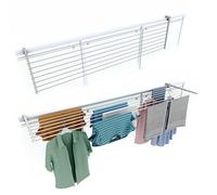 foxydry Stendino da Balcone Ribaltabile, Stendibiancheria da Ringhiera Esterno Resistente in Acciaio inox e alluminio Duo, per terrazzi, balconi e ringhiere - Lunghezza 202 cm (Bianco, 202 cm)