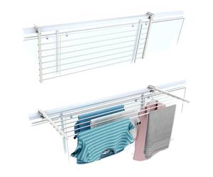 foxydry Stendino da Balcone Ribaltabile, Stendibiancheria da Ringhiera Esterno Resistente in Acciaio inox e alluminio Duo, per terrazzi, balconi e ringhiere - Lunghezza 118 cm (Bianco, 118 cm)