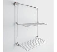 foxydry Wall, stendibiancheria da parete saliscendi, richiudibile, 88 cm | alluminio e acciaio inox, antiruggine, 2 griglie, stendino a muro verticale, per interno o esterno, sostiene 20 kg, grigio