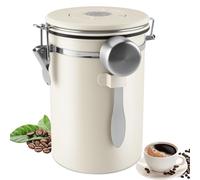 Foydream 1,8 L Barattolo Caffe Ermetico, Inossidabile 304 Contenitore per Caffè - Barattolo per Caffè, con Un Quadrante Della Data e Cucchiaio, per Farina, Fagioli, Tè, Cereali e Zucchero (Bianco)