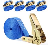 Foydream 4 Pezzi Cinghie a Cricchetto, Lunghezza 6 m, Larghe 25mm, Capacità di Carico 800 kg, Robuste Cinghie di Fissaggio con Cricchetto per il Trasporto di Attrezzature, Auto, Moto, Bici (blu)