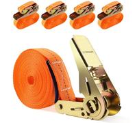 Foydream 4 Pezzi Cinghie a Cricchetto, Lunghezza 6 m, Larghe 25mm, Capacità di Carico 800 kg, Robuste Cinghie di Fissaggio con Cricchetto per il Trasporto di Attrezzature, Auto, Moto, Bici (arancione)
