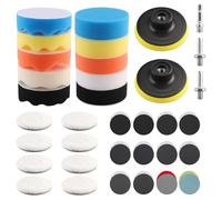 Foydream 83 Pezzi Kit Lucidatura Fari Auto, 80mm Platorello per Trapano, Spugne per Lucidatura Auto con 75mm Dischi Abrasivi e M10 Adattatore Trapano per Auto, Lucidare e Cerare, Polishing Pad
