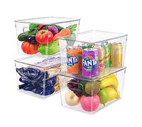 Foydream Organizer Frigorifero, 4 Pezzi Contenitori Cucina Organizer con Coperchio per Frigorifero, Cucina, Armadi, Trasparenti Contenitori Frigo Salvaspazio, 28,6 x 19 x 15,5 cm