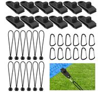 Foydream Set di Ganci per Teloni da 36 Pezzi 12 Tarp Clips + 12 Corde Elastiche + 12 Moschettoni Per Tende da Campeggio, Bivi e Teloni di Protezione · Presa Forte e Sicura