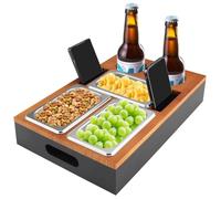 Foydream Vassoio da Divano Vassoio da Portata Legno con Ciotole per Snack e Portatazze Couch Butler Legno Rettangolare Vassoi per Divano per Soggiorno Giardino Campeggio